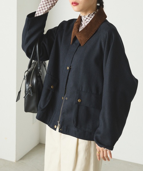 forksy.（フォルクシー）の「【forksy.】メランジハンティングジャケット（ブルゾン・レディース・ネイビー/カーキブラウン・FREE）」の2枚目の写真