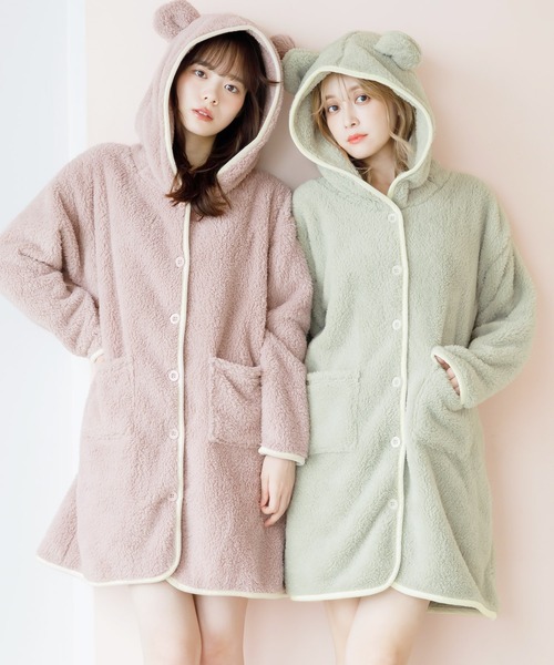 Dita（ディータ）の「ぷっくり耳付き。もこもこくま耳カーディガン（ルームウェア/パジャマ・レディース・ミント/アイボリー/アッシュグレー/スモークピンク/グレイッシュブルー/アッシュブラウン/ピンク/サックスブルー・FREE）」の19枚目の写真