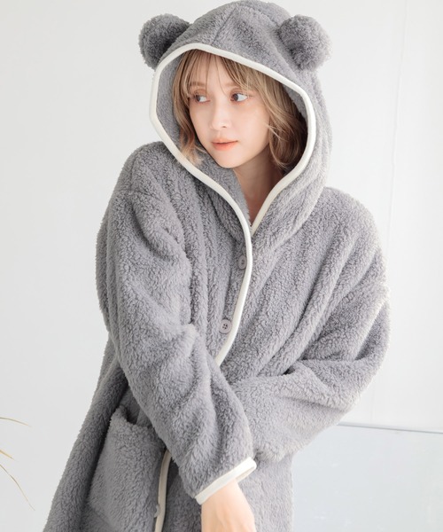 Dita（ディータ）の「ぷっくり耳付き。もこもこくま耳カーディガン（ルームウェア/パジャマ・レディース・ミント/アイボリー/アッシュグレー/スモークピンク/グレイッシュブルー/アッシュブラウン/ピンク/サックスブルー・FREE）」の10枚目の写真