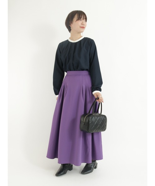 Te chichi TERRASSE（テチチテラス）の「【イージーケア&ストレッチ】タックロングスカート（スカート・レディース・ブラック/パープル/グレー/グリーン・ﾌﾘ-）」の9枚目の写真