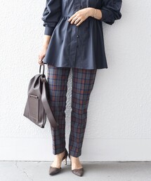 *〈手洗い可能〉チェッククロップドスティックパンツ◆