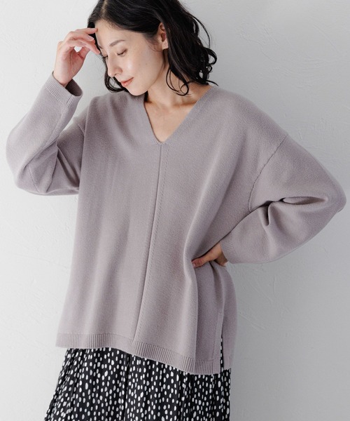 LEPSIM（レプシィム）の「7ゲージホイップライクVネックニットプルオーバー　294956（ニット/セーター・レディース・グレー/ピンク/モカ/キナリ/ブラック/グリーン/ブルー・FREE）」の5枚目の写真