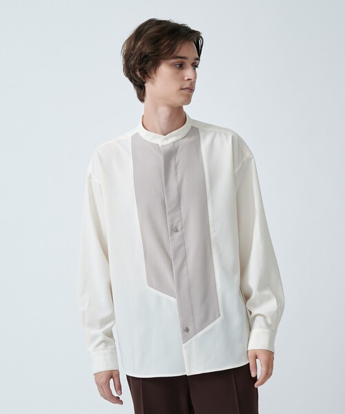 CITY TOKYO(シティトウキョウ)の「【洗える/シワ防止】LANAライクデザインシャツ リラックスフィット/異素材切り替えデザイン(シャツ/ブラウス・メンズ・グレイッシュベージュ/ブラック/ブルー・1/3/2)」の3枚目の写真