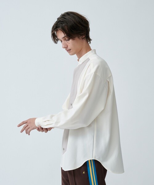 CITY TOKYO(シティトウキョウ)の「【洗える/シワ防止】LANAライクデザインシャツ リラックスフィット/異素材切り替えデザイン(シャツ/ブラウス・メンズ・グレイッシュベージュ/ブラック/ブルー・1/3/2)」の20枚目の写真