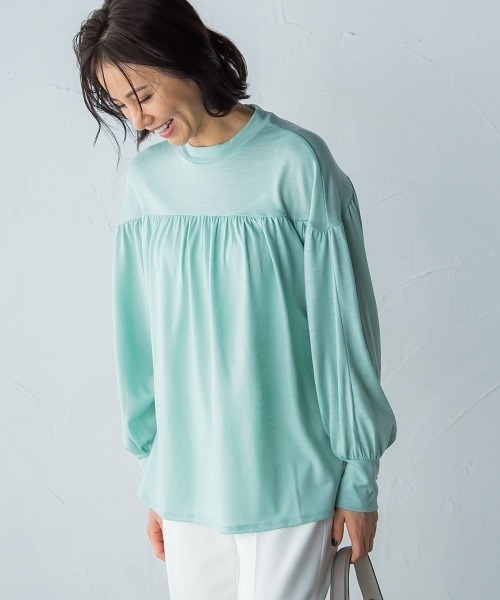 LAUTREAMONT(ロートレアモン)の「ウォッシャブルウールギャザーカットソー≪手洗い可能/WEB限定Lサイズ≫(Tシャツ/カットソー・レディース・ブラック/オフホワイト/グリーン・9号/11号)」の1枚目の写真
