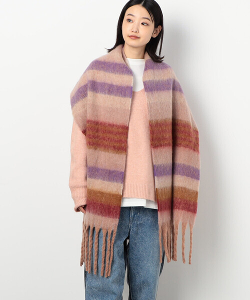 Purple&Yellow(パープルアンドイエロー)の「太フリンジ ボーダーストール(ストール/ショール・メンズ・ブラウン/パープル/ブラック・FREE)」の3枚目の写真