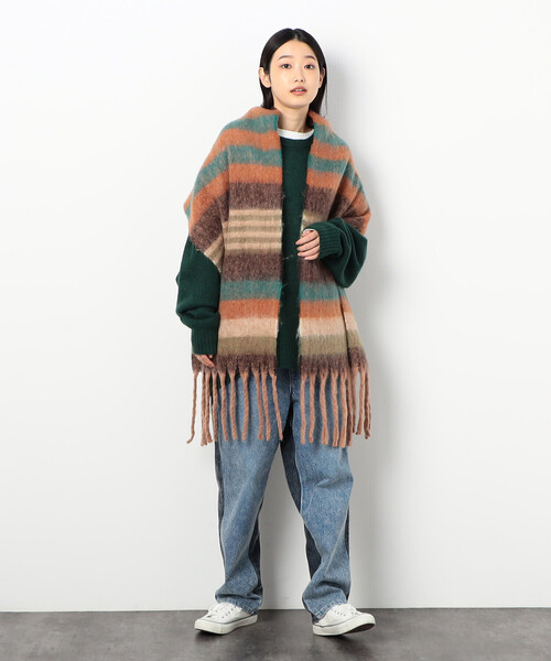 Purple&Yellow(パープルアンドイエロー)の「太フリンジ ボーダーストール(ストール/ショール・メンズ・ブラウン/パープル/ブラック・FREE)」の5枚目の写真