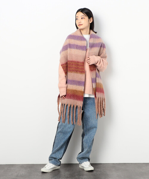 Purple&Yellow(パープルアンドイエロー)の「太フリンジ ボーダーストール(ストール/ショール・メンズ・ブラウン/パープル/ブラック・FREE)」の9枚目の写真