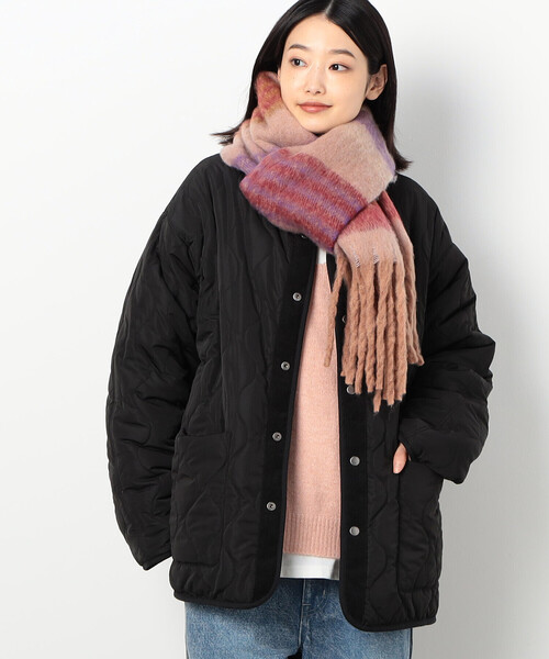 Purple&Yellow(パープルアンドイエロー)の「太フリンジ ボーダーストール(ストール/ショール・メンズ・ブラウン/パープル/ブラック・FREE)」の10枚目の写真