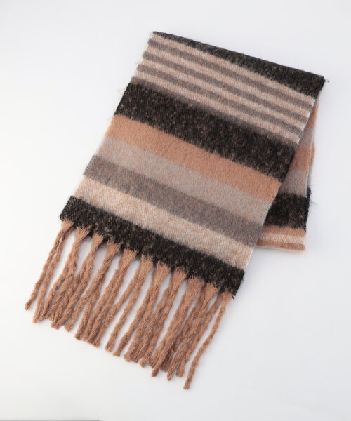 Purple&Yellow(パープルアンドイエロー)の「太フリンジ ボーダーストール(ストール/ショール・メンズ・ブラウン/パープル/ブラック・FREE)」の11枚目の写真