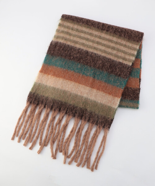 Purple&Yellow(パープルアンドイエロー)の「太フリンジ ボーダーストール(ストール/ショール・メンズ・ブラウン/パープル/ブラック・FREE)」の12枚目の写真