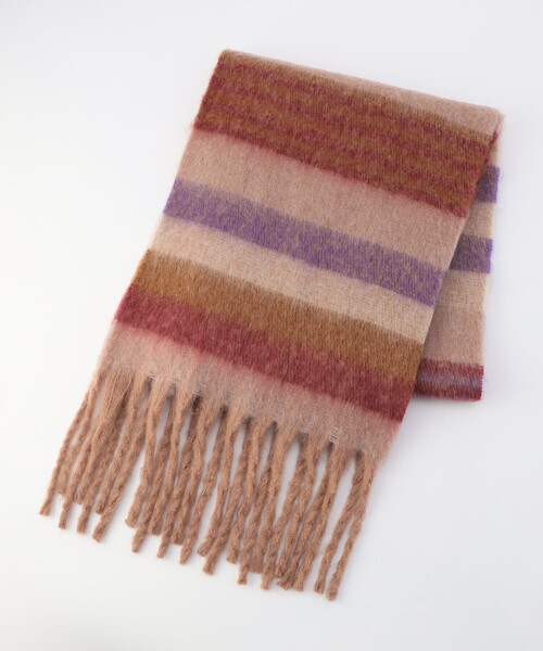 Purple&Yellow(パープルアンドイエロー)の「太フリンジ ボーダーストール(ストール/ショール・メンズ・ブラウン/パープル/ブラック・FREE)」の13枚目の写真
