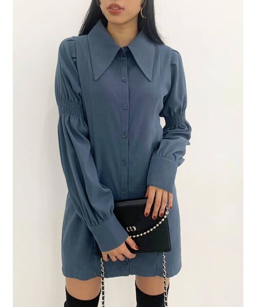 EMODA(エモダ)の「ダブルスリットシャーリングワンピース(ワンピース・レディース・ブルー/ブラック/アイボリー・FREE)」の6枚目の写真