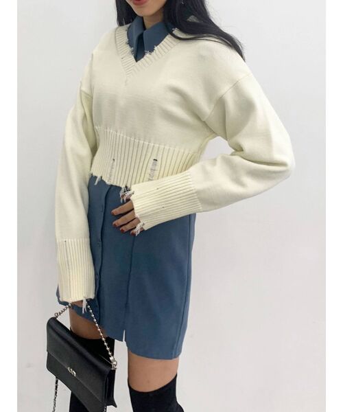 EMODA(エモダ)の「ダブルスリットシャーリングワンピース(ワンピース・レディース・ブルー/ブラック/アイボリー・FREE)」の9枚目の写真