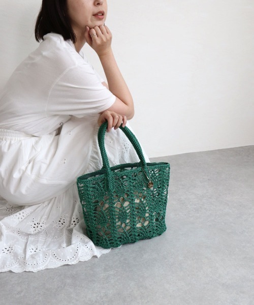 T・S・L（ティーエスエル）の「鍵編みPP×ビニールトートバッグ（トートバッグ・レディース・パープル/ベージュ/グリーン・FREE）」の9枚目の写真