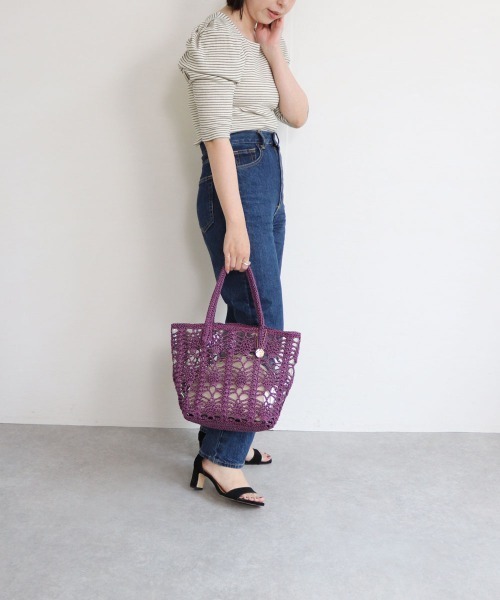 T・S・L（ティーエスエル）の「鍵編みPP×ビニールトートバッグ（トートバッグ・レディース・パープル/ベージュ/グリーン・FREE）」の12枚目の写真