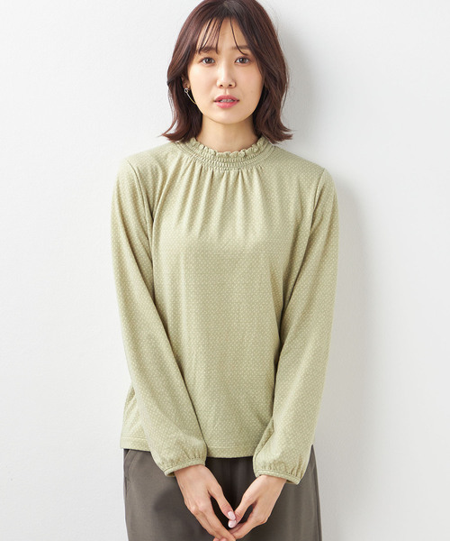 Petit Honfleur(プチオンフルール)の「★春アイテム★【裏起毛】フリルドットプリントプルオーバー(Tシャツ/カットソー・レディース・ネイビー/ベージュ/グリーン・M/L)」の3枚目の写真