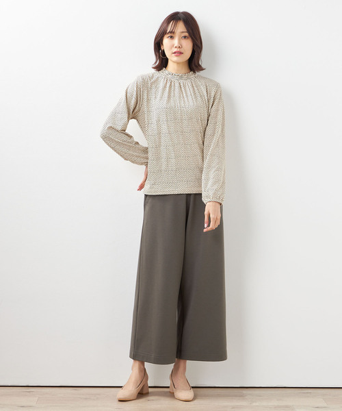 Petit Honfleur(プチオンフルール)の「★春アイテム★【裏起毛】フリルドットプリントプルオーバー(Tシャツ/カットソー・レディース・ネイビー/ベージュ/グリーン・M/L)」の4枚目の写真