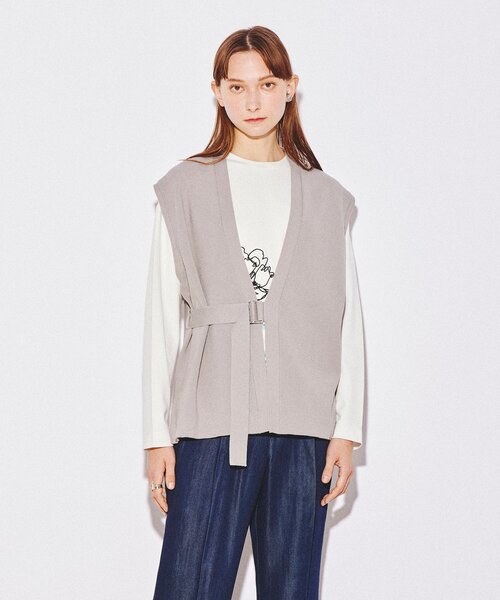 tk.TAKEO KIKUCHI（ティーケータケオキクチ）の「◆タイロッケンニットベスト（ベスト・レディース・ブラック/グレー・66）」の2枚目の写真