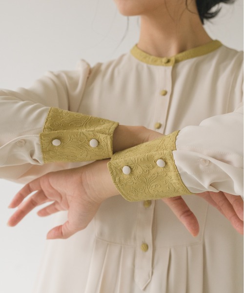 sleeve slit jacquard onepiece/スリット袖ジャガードシャツ