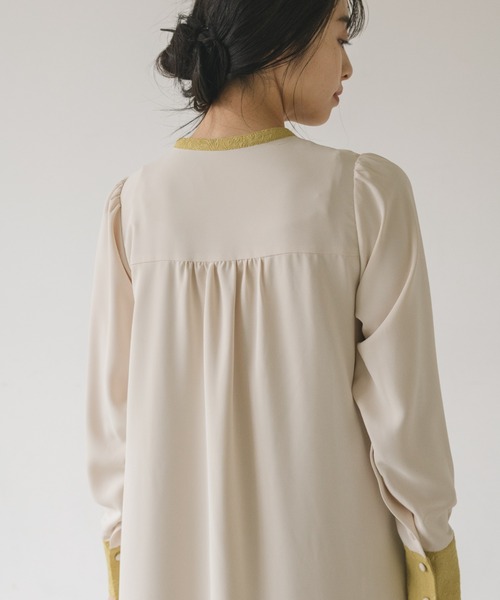 sleeve slit jacquard onepiece/スリット袖ジャガードシャツ