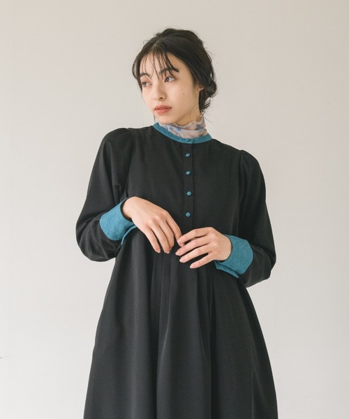 sleeve slit jacquard onepiece/スリット袖ジャガードシャツ