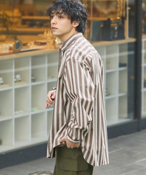 MONO-MART（モノマート）の「ボールドストライプ リラックスルーズレギュラーカラーブロードシャツ（シャツ/ブラウス・メンズ・ブラック系/ブルー系/ホワイト系/グレー系・M/L）」の17枚目の写真