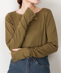 ボートネック指穴くしゅくしゅ袖2wayカットソー