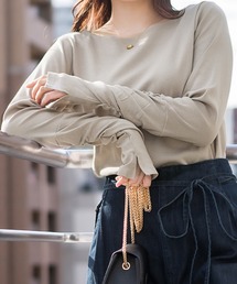 ボートネック指穴くしゅくしゅ袖2wayカットソー