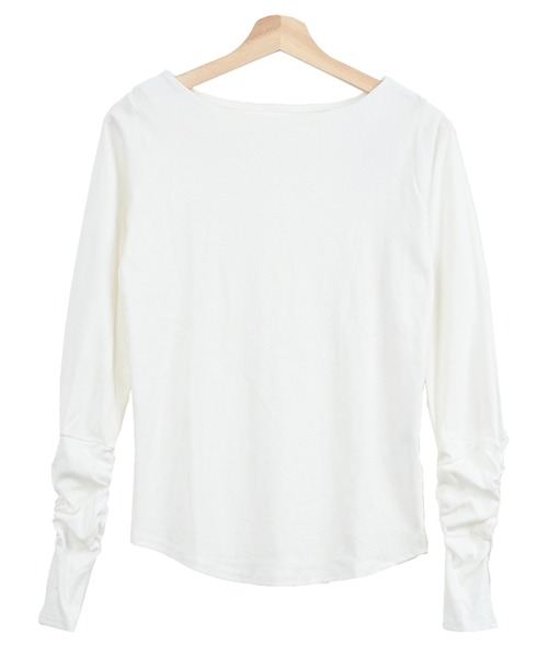 Felt-Maglietta(フェルトマリエッタ)の「ボートネック指穴くしゅくしゅ袖2wayカットソー(Tシャツ/カットソー・レディース・ネイビー/ライトグレー/オフホワイト/チャコールグレー/ブラック/グレイッシュベージュ/カーキ・MEDIUM/LARGE/XXX-LARGE/X-LARGE/XX-LARGE)」の21枚目の写真
