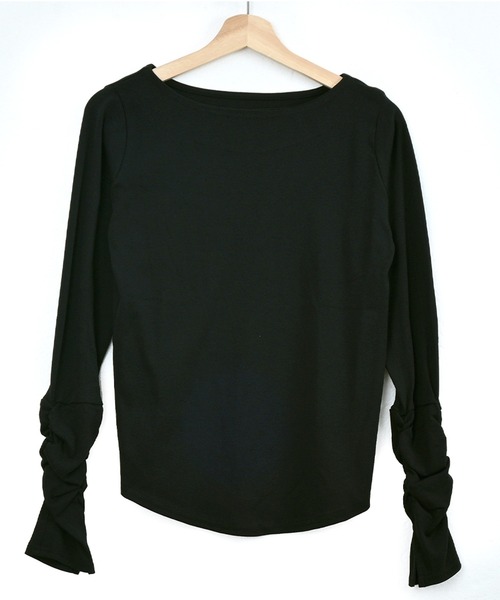 Felt-Maglietta(フェルトマリエッタ)の「ボートネック指穴くしゅくしゅ袖2wayカットソー(Tシャツ/カットソー・レディース・ネイビー/ライトグレー/オフホワイト/チャコールグレー/ブラック/グレイッシュベージュ/カーキ・MEDIUM/LARGE/XXX-LARGE/X-LARGE/XX-LARGE)」の8枚目の写真