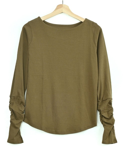 Felt-Maglietta(フェルトマリエッタ)の「ボートネック指穴くしゅくしゅ袖2wayカットソー(Tシャツ/カットソー・レディース・ネイビー/ライトグレー/オフホワイト/チャコールグレー/ブラック/グレイッシュベージュ/カーキ・MEDIUM/LARGE/XXX-LARGE/X-LARGE/XX-LARGE)」の10枚目の写真