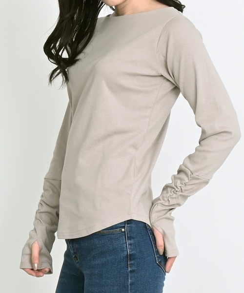 Felt-Maglietta(フェルトマリエッタ)の「ボートネック指穴くしゅくしゅ袖2wayカットソー(Tシャツ/カットソー・レディース・ネイビー/ライトグレー/オフホワイト/チャコールグレー/ブラック/グレイッシュベージュ/カーキ・MEDIUM/LARGE/XXX-LARGE/X-LARGE/XX-LARGE)」の13枚目の写真