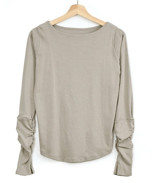 Felt-Maglietta(フェルトマリエッタ)の「ボートネック指穴くしゅくしゅ袖2wayカットソー(Tシャツ/カットソー・レディース・ネイビー/ライトグレー/オフホワイト/チャコールグレー/ブラック/グレイッシュベージュ/カーキ・MEDIUM/LARGE/XXX-LARGE/X-LARGE/XX-LARGE)」の14枚目の写真