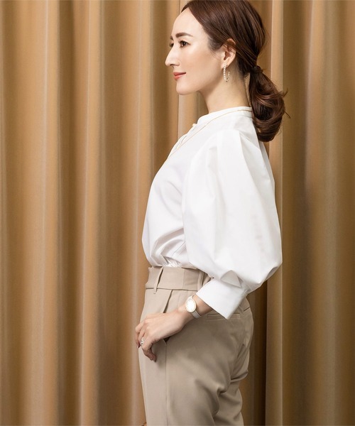 バンドカラーパフスリーブブラウス＜ＳＰ＞＜６６６Ｘ＞