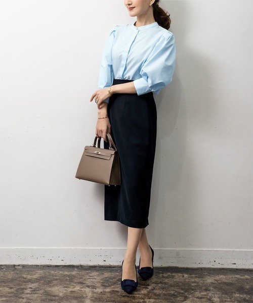 バンドカラーパフスリーブブラウス＜ＳＰ＞＜６６６Ｘ＞