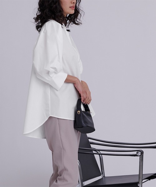 バンドカラーパフスリーブブラウス＜ＳＰ＞＜６６６Ｘ＞