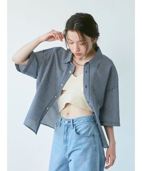 Ungrid（アングリッド）の「ギンガムチェックハーフスリーブシャツ（シャツ/ブラウス・レディース・ベージュ/パープル/ネイビー・FREE）」の19枚目の写真