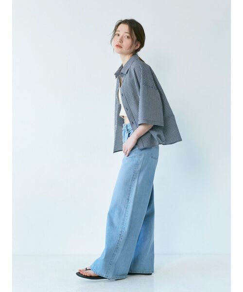 Ungrid（アングリッド）の「ギンガムチェックハーフスリーブシャツ（シャツ/ブラウス・レディース・ベージュ/パープル/ネイビー・FREE）」の7枚目の写真