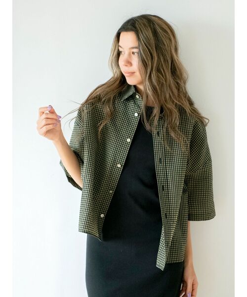 Ungrid（アングリッド）の「ギンガムチェックハーフスリーブシャツ（シャツ/ブラウス・レディース・ベージュ/パープル/ネイビー・FREE）」の22枚目の写真