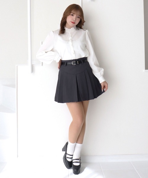 titty＆Co. PETIT by poyo（ティティーアンドコープティバイポヨ）の「【titty&Co.PETIT by poyo】ベルト付きハイウエストプリーツスカパン（スカート・レディース・グレー/ブラック・MEDIUM/SMALL）」の9枚目の写真