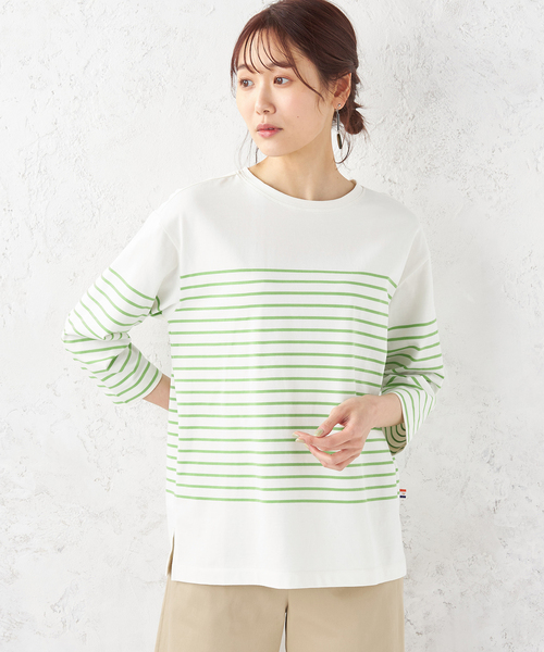 Petit Honfleur（プチオンフルール）の「【オーガニックコットン】パネルボーダーTシャツ（Tシャツ/カットソー・レディース・レッド/グリーン/ネイビー・M/L）」の11枚目の写真