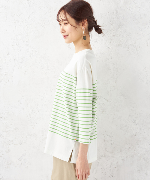 Petit Honfleur（プチオンフルール）の「【オーガニックコットン】パネルボーダーTシャツ（Tシャツ/カットソー・レディース・レッド/グリーン/ネイビー・M/L）」の14枚目の写真