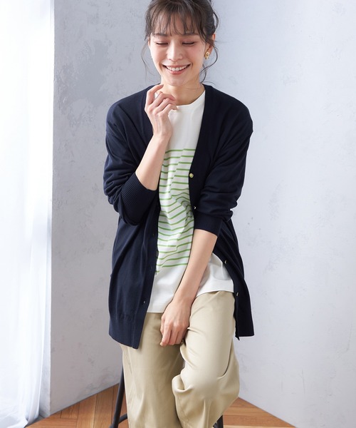 Petit Honfleur（プチオンフルール）の「【オーガニックコットン】パネルボーダーTシャツ（Tシャツ/カットソー・レディース・レッド/グリーン/ネイビー・M/L）」の7枚目の写真