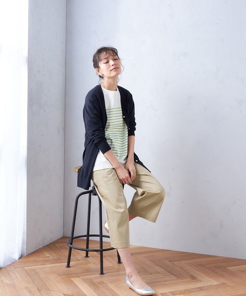 Petit Honfleur（プチオンフルール）の「【オーガニックコットン】パネルボーダーTシャツ（Tシャツ/カットソー・レディース・レッド/グリーン/ネイビー・M/L）」の5枚目の写真