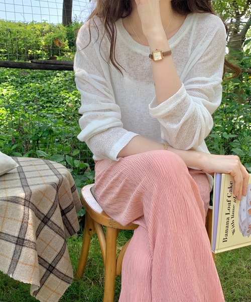 LYEON（リヨン）の「シアーニットロンT（ニット/セーター・レディース・ホワイト/イエロー/ブラック/グレー・FREE）」の2枚目の写真