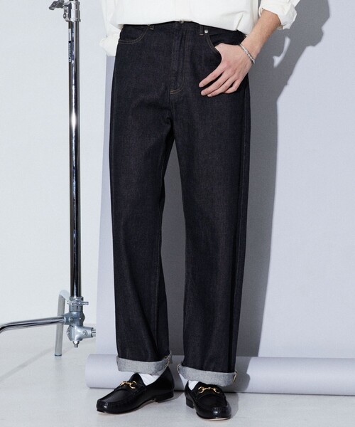 Firsthand(ファーストハンド)の「Firsthand/ファーストハンド 5P WIDE DENIM PANT / 5ポケット ストレートデニム(デニムパンツ・メンズ・ネイビー/ブラック・S/M/L)」の2枚目の写真