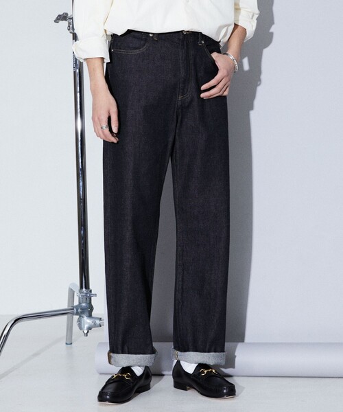 Firsthand(ファーストハンド)の「Firsthand/ファーストハンド 5P WIDE DENIM PANT / 5ポケット ストレートデニム(デニムパンツ・メンズ・ネイビー/ブラック・S/M/L)」の6枚目の写真