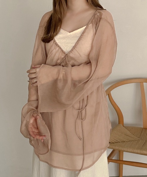 apres jour clair(アプレジュールクレア)の「【apres jour clair】カシュクール楊柳ブラウス【ZOZOTOWN限定アイテム】(シャツ/ブラウス・レディース・ブラウン/グリーン/アイボリー/ピンクベージュ・フリー/X-LARGE)」の4枚目の写真