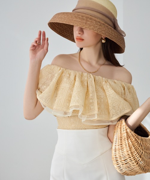 EIMY ISTOIRE（エイミーイストワール）の「ハンドステッチピクニックバッグ（かごバッグ・レディース・ホワイト/ベージュ/ブラック・FREE）」の13枚目の写真